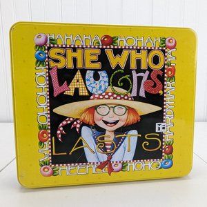 Mary Engelbreit Metal Tin She Who Laughs Lasts ME JCPenny Empty Container
